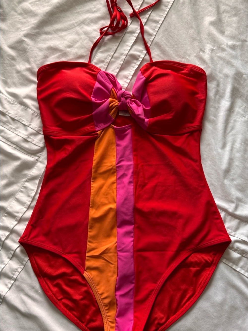Red One-Piece Swimsuit with Pink & Orange Accents